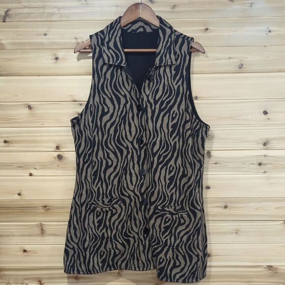 Parsley & Sage Vest Womens XL Brown and Black Animal Print Reversible - Picture 1 of 9